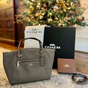 Coach Prairie Satchel 34340 fog pebble leather NWT crossbody taupe gray